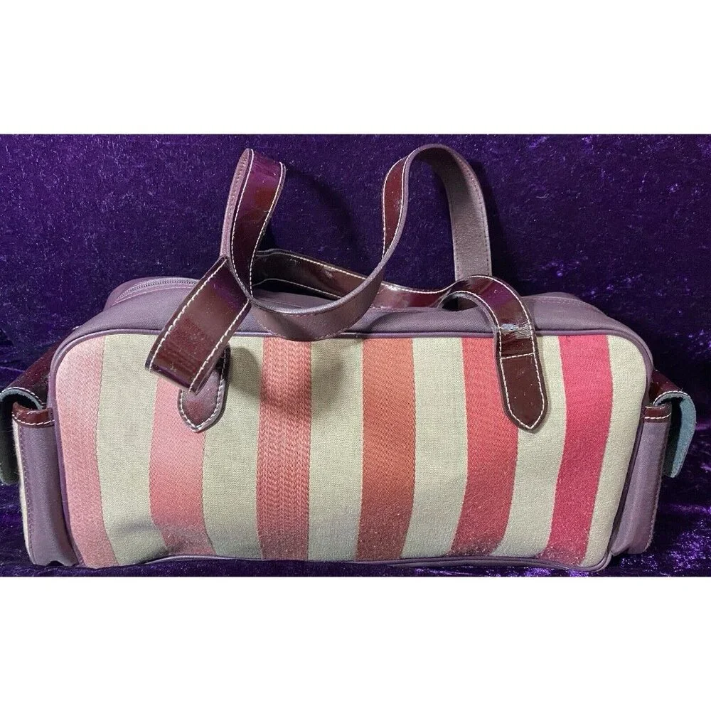 LONGCHAMP Shoulder Bag Pink Red Rainbow Stripe Leather Hobo